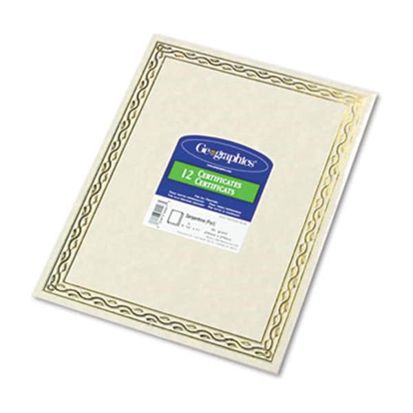 Geographics Foil Stamped Award Certificates, 8.5 x 11, Gold Serpentine Border, 12PK GE30850 - main